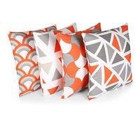 Penguin Home 3433 Lot de 4 Housses de Coussin carrées décoratives Double Face 100% Coton avec Fermeture éclair Invisible 45 x 45 x 1 cm, Orange, 45 X45 X1 cm