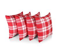 Penguin Home 3439 Pingouin Home Lot de 4 Housses de Coussin carrées Double Face 100% Coton avec Fermeture éclair Invisible 45 x 45 x 1 cm, Rouge, 45 X45 X1 cm