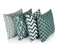 Penguin Home 3479 Housse de Coussin carré décoratif Double Face 100% Coton avec Fermeture à glissière Invisible 45cm x 45cm x 18” (Ensemble de 4, Motif Vert forêt/Blanc), 45 X45 X1 cm