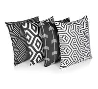 Penguin Home 3481 Lot de 4 Housses de Coussin carrées décoratives Double Face 100% Coton avec Fermeture éclair Invisible 45 x 45 x 1 cm, Noir, 45 X45 X1 cm