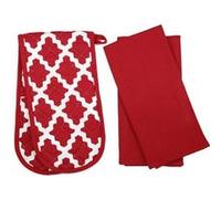 Penguin Home® Coton Gant de four et torchon 3-Pièce Set, Diamant Rouge Rouge G