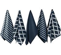 Coton Torchon 5-Pièce Set, 65 cm Longueur x 45 cm Largeur, Marine