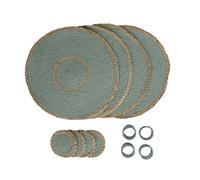 Penguin Home Ensemble de Salle à Manger 12 pièces en Jute Turquoise - Sets de Table, Dessous de Verre et Ronds de Serviette - Parfait pour Noël, Thanksgiving, Nouvel an - 32 cm