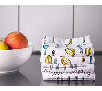 Penguin Home Fouta Style Cuillère Designs Lot de 4 Torchons Éponge, Blanc/Jaune/Bleu 3508