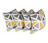 Penguin Home Housse de coussin carré décoratif double face 100% coton avec fermeture à glissière invisible 45 cm x 45 cm - 18 "x 18" (Ensemble de 4, gris / jaune)