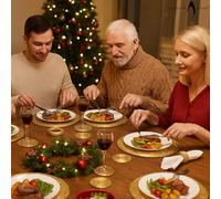 Penguin Home Lot de 12 Sets de Table, Dessous de Verre et Ronds de Serviette - Couleur Or - Sets de Table Ronds - Fabriqués à la Main par des Artisans Indiens qualifiés - Diamètre : 32 cm 3744