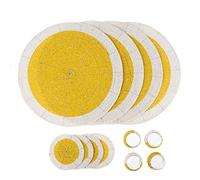 Set de 12 Sets de Table, Dessous de Verre et Ronds de Serviette en Perles de Verre - Couleur Jaune et Blanc - Sets de Table Ronds - Diamètre - 32