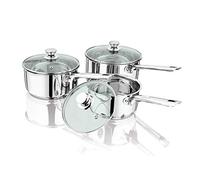 Penguin Home Lot de 3 casseroles en acier inoxydable avec couvercles en verre et poignées rivetées en acier inoxydable Compatible induction et four 16 cm 3547