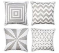 Penguin Home® Lot de 4 Housses de Coussin carrées 100% Coton tessées avec Fermeture à glissière Invisible 45 cm x 45 cm (18" x 18") Gris