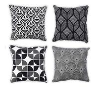 Penguin Home® Lot de 4 Housses de Coussin carrées 100% Coton tessées avec Fermeture à glissière Invisible 45 cm x 45 cm (18" x 18"), (Noir et Blanc et Gris)