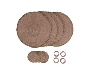 Penguin Home® Set de 12 sets de table en jute,Sous-verres et anneaux de serviette-Couleur fard à joues - Set de table ronds-Fabriqué à la main par des artisans indiens qualifiés-D-32cm