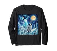 Penguin Howling at The Moon Arctic Night Sky Animal Art Manche Longue