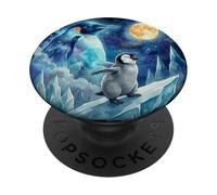 Penguin Howling at The Moon Arctic Night Sky Animal Art PopSockets PopGrip Adhésif