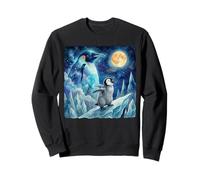 Penguin Howling at The Moon Arctic Night Sky Animal Art Sweatshirt