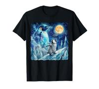 Penguin Howling at The Moon Arctic Night Sky Animal Art T-Shirt