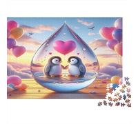 Penguin Love Scene Adult Puzzle for Home: Penguins in Heart Teardrop Educational Game Decompression & Wall Decor 52x38cm/1000pcs