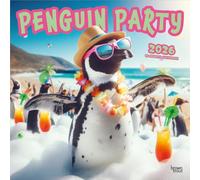 Penguin Party | Calendrier mural mensuel carré 2026 30,5 x 61 cm | Sans plastique | BrownTrout | Animaux amusants et oiseaux