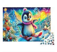 Penguin Skiing 1000 Pièce Puzzle à Assembler Papier Recyclé Winter Animal Adulte Puzzles Difficile et Stimulant Relieve Senile Dementia Fun 52x38cm/1000pcs