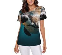 Penguin Swimming in The Ocean T-shirt à manches courtes pour femme Coupe classique Col rond, Noir , L