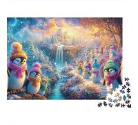 Penguins et Hommes de Neige dans Le Pays des Merveilles d'hiver Puzzle De 1000 Pièces Penguin Mignon Défi De Jeu d'esprit pour Toutes Les Âges 38x26cm/1000pcs