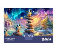 Penguins on Stacked Stones par Un château Puzzle De 1000 Pièces Penguin Mignon Carton Recyclé, Excellent Cadeau pour Toutes Les Âges 70x50cm/1000pcs