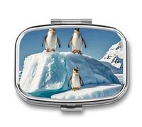 Penguins On The Iceberg Pilulier carré portable avec 2 compartiments, pilulier de vitamines pour poche, sac à main et voyage