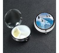 Penguins On The Iceberg Pilulier décoratif à 3 compartiments avec miroir pour sac à main ou poche Petit pilulier rond en métal pour médicaments médicaments, vitamines, cadeau de voyage