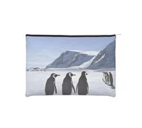 Penguins on The Iceberg Trousse à maquillage réutilisable en papier imperméable et légère pour voyage, école et usage quotidien Motif imprimé intégral pour femmes, étudiants, éco-conscient, Noir ,