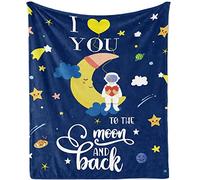 PENGYVV Couverture douce, chaude et confortable avec inscription « I Love You to The Moon and Back » Motif astronautes et lune ciel étoilé Bleu marine 152,4 x 127 cm