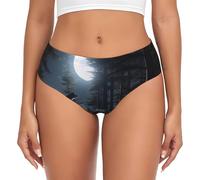 PENGYVV Wolf Night Moon Sous-vêtement extensible confortable pour femme, Noir , M