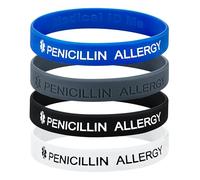 Penicilline Lot de 4 bracelets d'alerte médicale 4 couleurs, Medium 18cm, Silicone, Pas de gemme