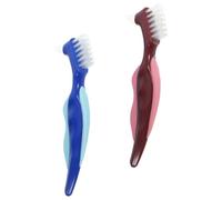 PENIKOKO 2 pièces Brosse Prothèse Dentaire Double Face Ergonomique Rouge Bleu Nettoyeur Dents Portable pour Soins Dentier Adultes