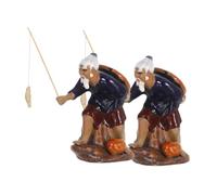 PENIKOKO 2 pièces Figurines Miniatures Pêcheur Asiatique Statues Décoratives pour Jardins Féeriques Ornements Durables pour Aquarium Bonsaï et Décoration Zen Intérieure
