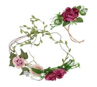 PENIKOKO 2Pièces Guirlande de Bandeau et Bracelet Floral Élégant pour Mariage et Fête Décoration de Tête Fleurs Perles Accessoires Demoiselles Honneur