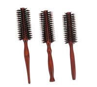 PENIKOKO 3 pièces Brosse Ronde Cheveux Poils de Sanglier Naturelle avec Manche Bois Ergonomique Démêlante et Lissante pour Homme et Femme Massage Portable