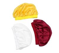 PENIKOKO 3 pièces Lot de Bonnets de Nuit Garçon Fille Satin Large Bande Élastique Couvre-Chef Rond pour Soin des Cheveux Protection Antinœuds Ajustables Jaune Blanc