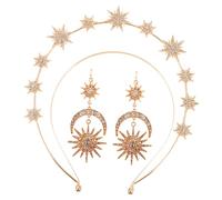 PENIKOKO 3 pièces Set de Bandeaux Étoile à Six Branches Dorés avec Décorations Lune et Soleil Accessoires Portables pour Fête et Photobooth Créations Originales pour Festival