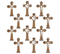 PENIKOKO 4 Ensembles Croix Décorative en Bois Rustique Marron avec Base Solide, Légère et Élégante, comme Centre de Table pour Bureau ou Église Pendant Pâques et Noël
