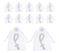 PENIKOKO 40 Bracelets Chapelet en Bois pour Baptême Bébé avec Pochettes en Filet, Petits Chapelets Doigt Crucifix, Faveurs de Première Communion et Décorations Fête Chrétienne