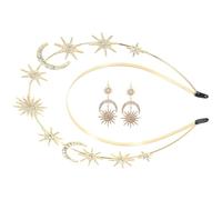 PENIKOKO Bandeau Déesse Soleil et Lune Double Couche Étoiles Cristal Alliage Accessoire Costume Mariage Fête Couronne Halo Grecque Boucles Oreilles