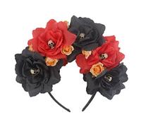 PENIKOKO Bandeau Floral Mexicain Rouge et Noir Accessoire Cheveux pour Femmes Coiffure Halloween Fête Cosplay