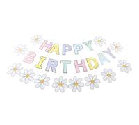 PENIKOKO Bannière Joyeux Anniversaire en Papier 8 Drapeaux Fleurs Décoration de Fête D’anniversaire Garçon et Filles, Accessoires Photo pour Porte, Couleurs Pastel Macaron, Taille Petite