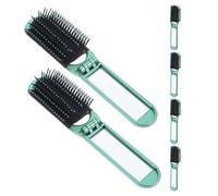 PENIKOKO Brosse à Cheveux Pliante Verte avec Miroir, Fonction Massage, Matériau Abs et Verre, Portable pour Paquet à Main et Voyage, Lot de 6 Pièces