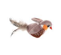 PENIKOKO Chat Oiseau Volant Simulé Blanc Tacheté Gris Accessoire de Jeu D’Intérieur pour Stimulation et Exercice Remplacement Oiseau Interactif aux Chants Réalistes pour Chatons