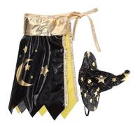 PENIKOKO Costume Halloween pour Chat avec Cape de Sorcier Noire et Chapeau Étoilé Doré Cape de Sorcellerie Facile à Enfiler Tenue Festive pour Animaux de Compagnie Costume Halloween pour