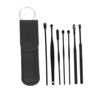 PENIKOKO Kit de Nettoyage des Oreilles Acier Inoxydable Cuillères Ergonomiques Dissolvant Cérumen Portable avec Étui de Rangement Noir pour Nettoyage