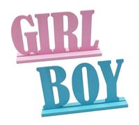 PENIKOKO Lot de 2 Décorations en Bois pour Fête de Révélation Panneaux de Table Ajourés «Garçon» et «Fille» Décoration Polyvalente pour Baptême Anniversaire 100 Jours et Shower