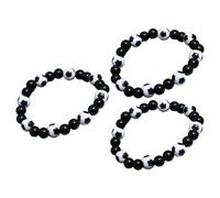 PENIKOKO Lot de 3 Bracelets de Poignet Chic en Perles Noires et Blanches Thème du Football Accessoire Résistant à L’Usure pour Fans de Sport pour Supporter les Matchs et Compléter Vos