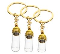 PENIKOKO Lot de 3 Porte-clés Flacons de Parfum en Verre Transparent Petit Moyen Grand, Bouchon Acrylique Doré, Flacon de Voyage Rechargeable, Accessoire Décoratif pour Usage Personnel