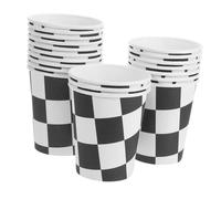 PENIKOKO Lot de 30 Gobelets en Papier 250 Ml Motif Course Automobile Noir et Blanc à Carreaux, Gobelets Pratiques pour Fête D’anniversaire Racing Party, à Thé en Carton pour Usage Unique